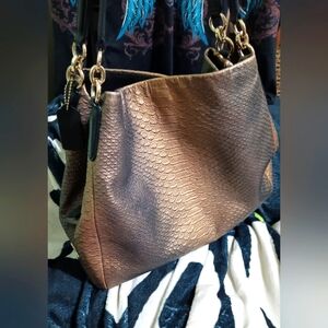 GORGEOUS Snakeskin Glittery Gold Coach Purse, Real Leather, Ombré Bright Gold